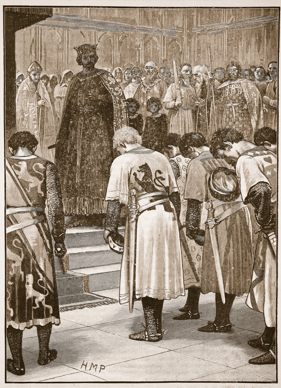 Baronerna lämnar in sina krav till Henry, illustration från Cassells Illustrated History of England (sepiafoto) av English School