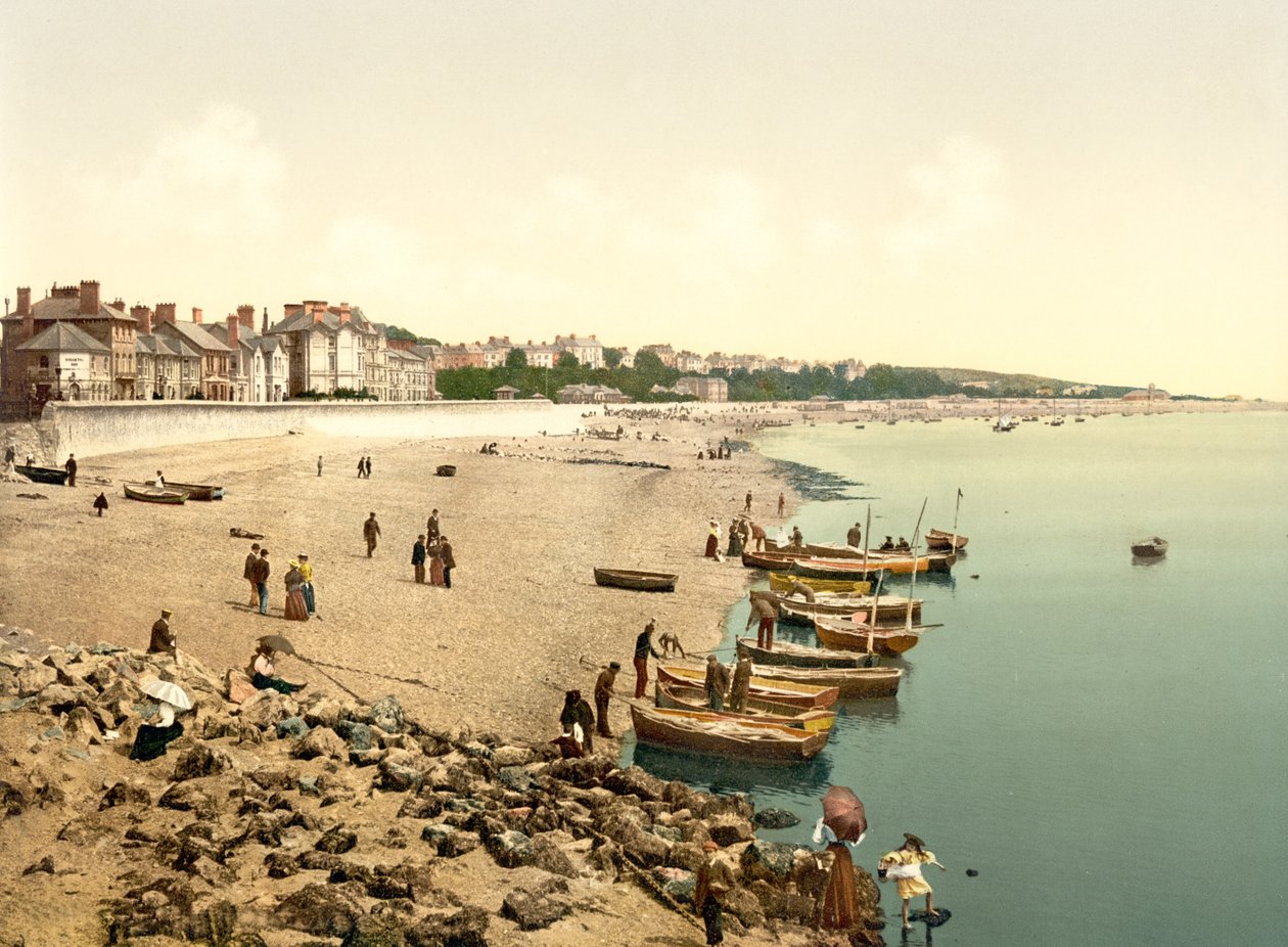 The beach, Exmouth (handfärgat foto) av English School