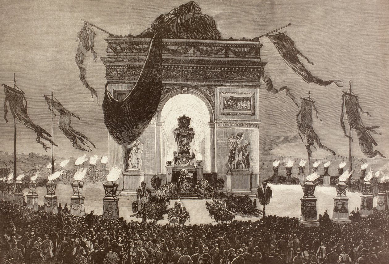 Den franske författaren Victor Hugos kista (litho) av English School