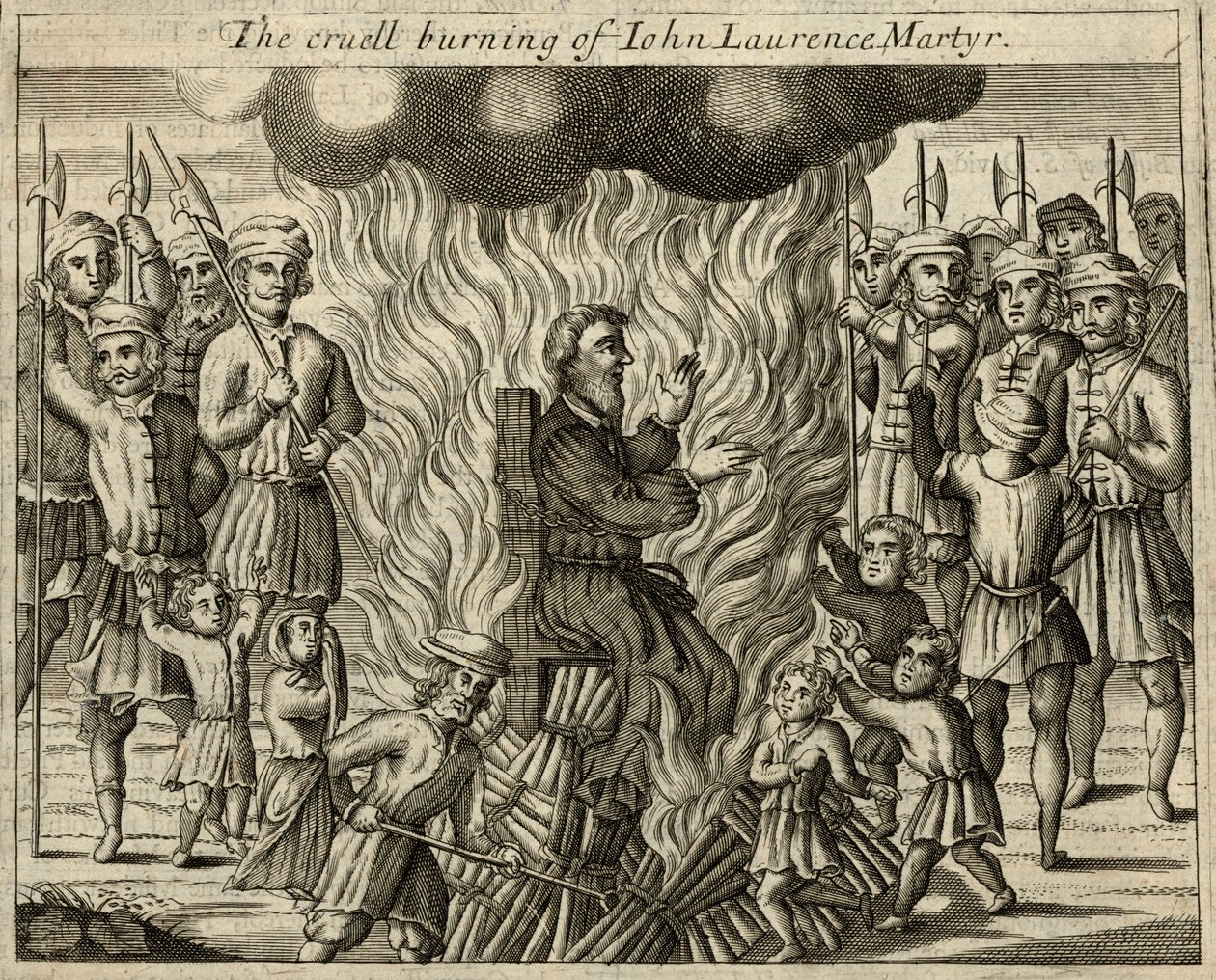 Den grymma bränningen av John Laurence, martyr (gravyr) av English School
