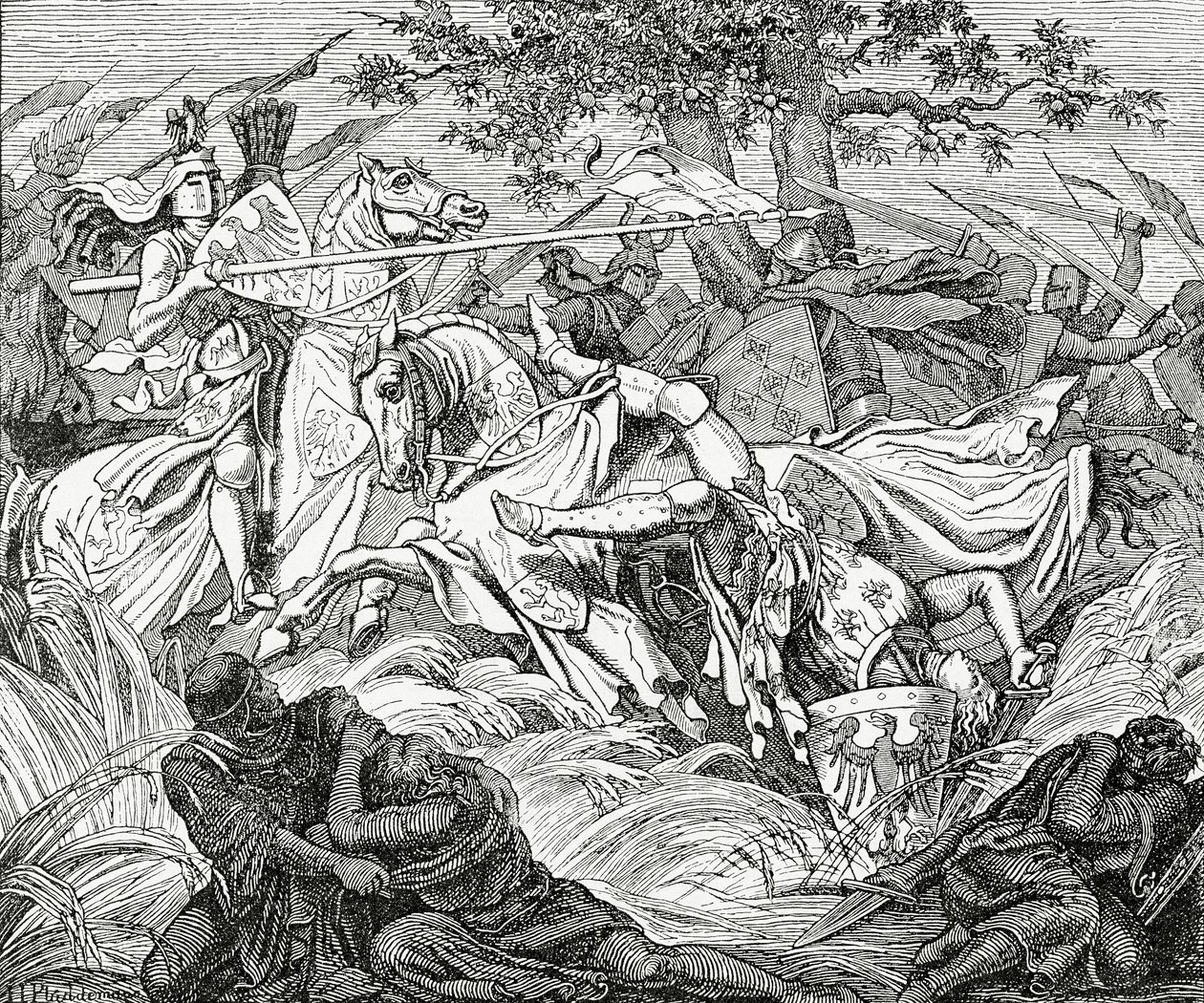 Manfreds död i slaget vid Benevento, 26 februari 1266, 1882 av English School