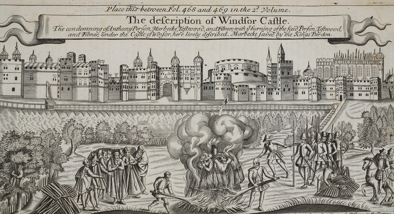 Beskrivningen av Windsor Castle, illustration från Acts and Monuments av John Foxe, nionde upplagan, pub. 1684 av English School