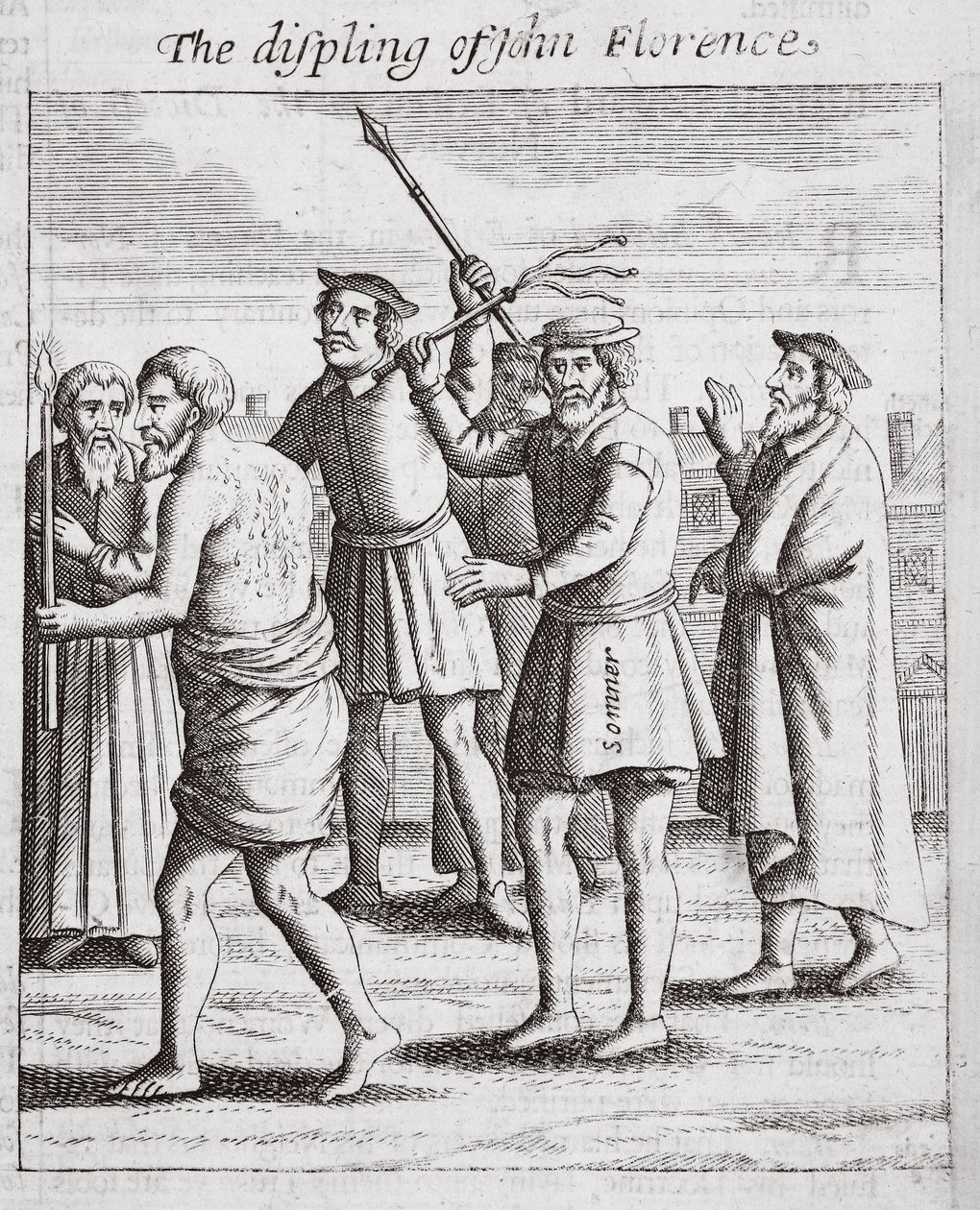 Displing av John Florence, illustration från Acts and Monuments av John Foxe, nionde upplagan, pub. 1684 av English School