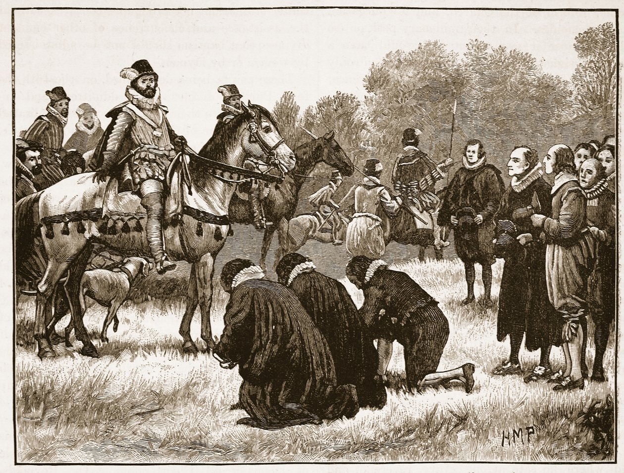 De oliktänkande gudomarna presenterar sin begäran till James, illustration från Cassells Illustrated History of England (sepiafoto) av English School