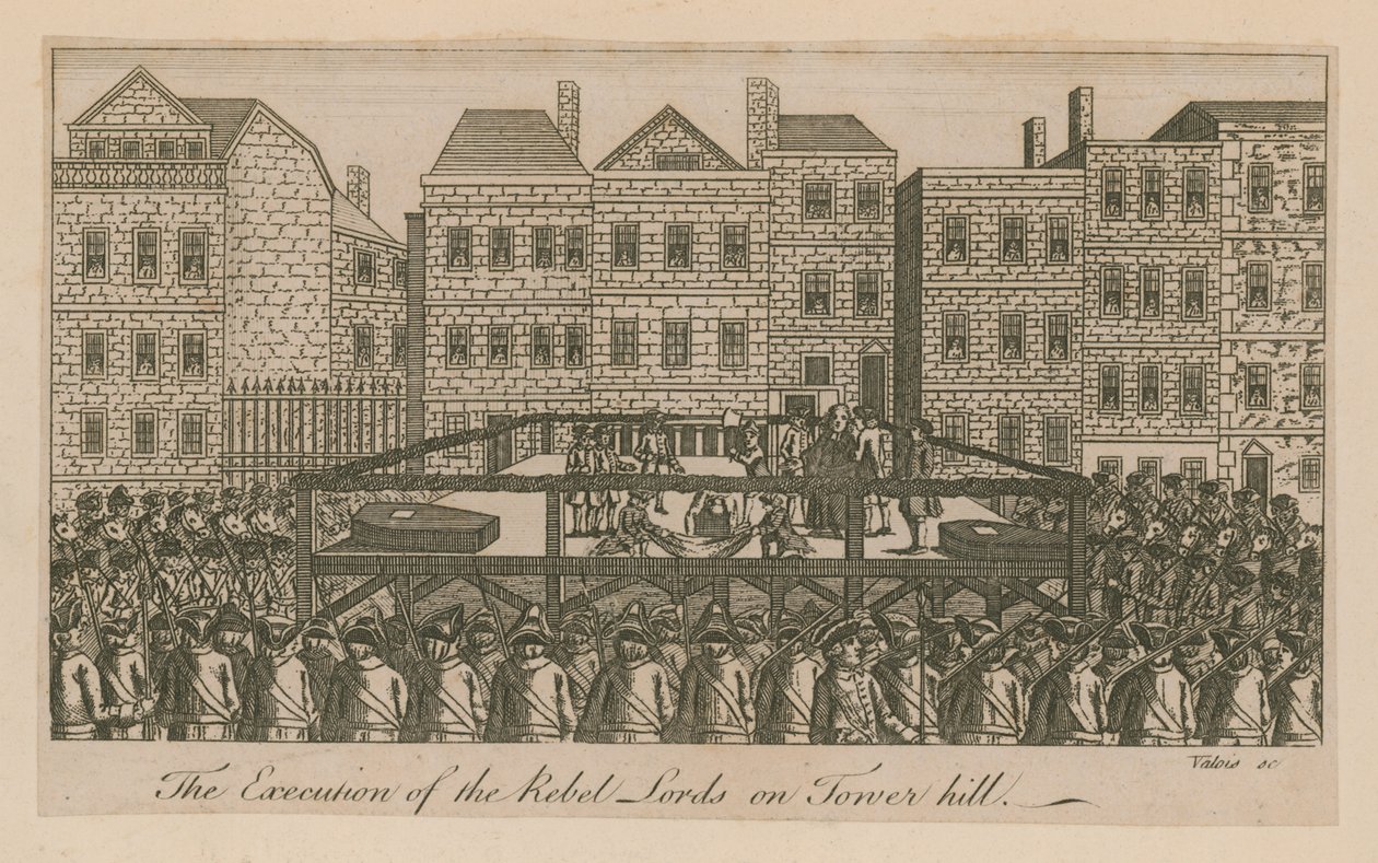 Avrättningen av de upproriska lorderna på Tower Hill (gravyr) av English School