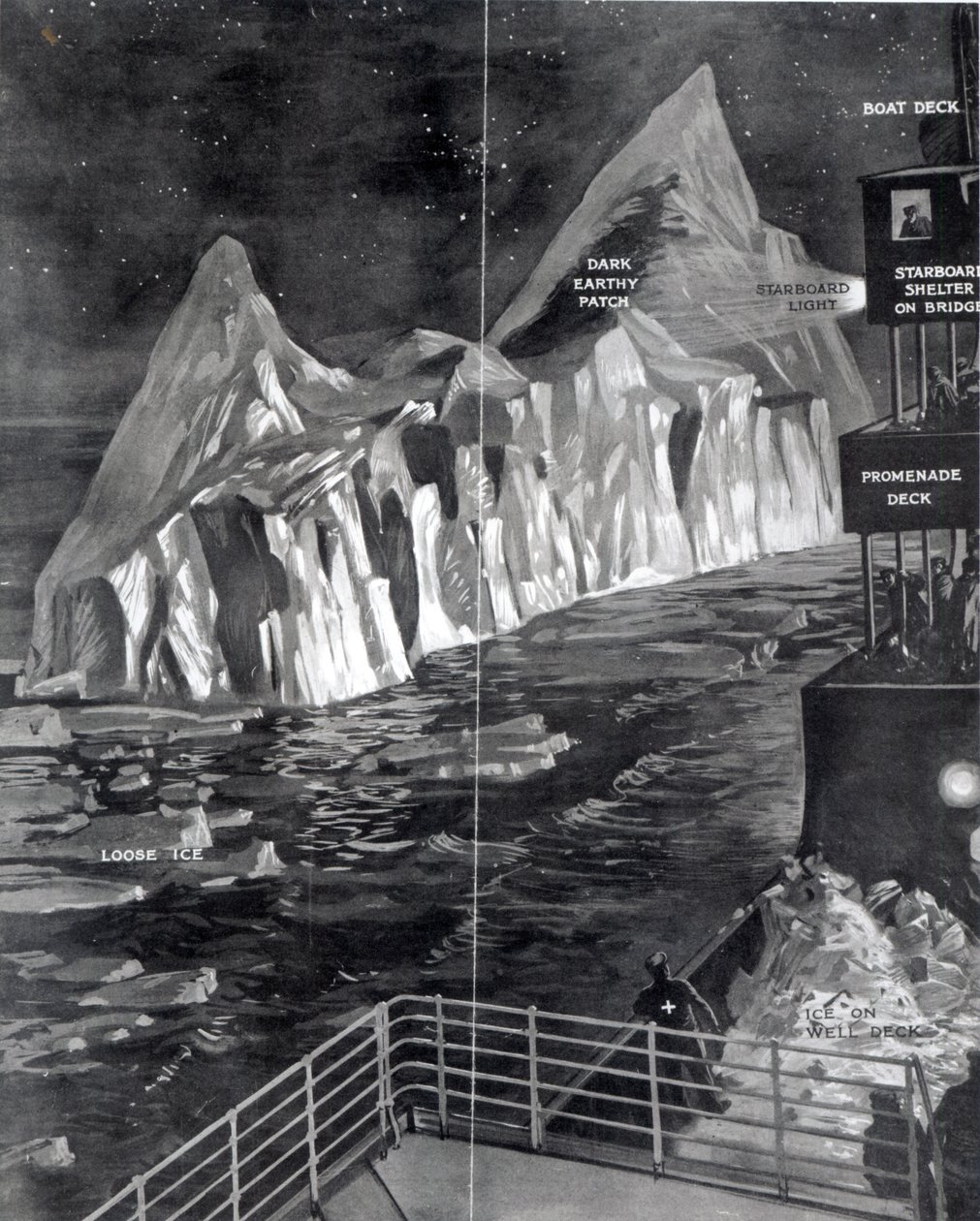 Det berömda isberget sett av J. Scarrott ombord på Titanic, 1912 av English School