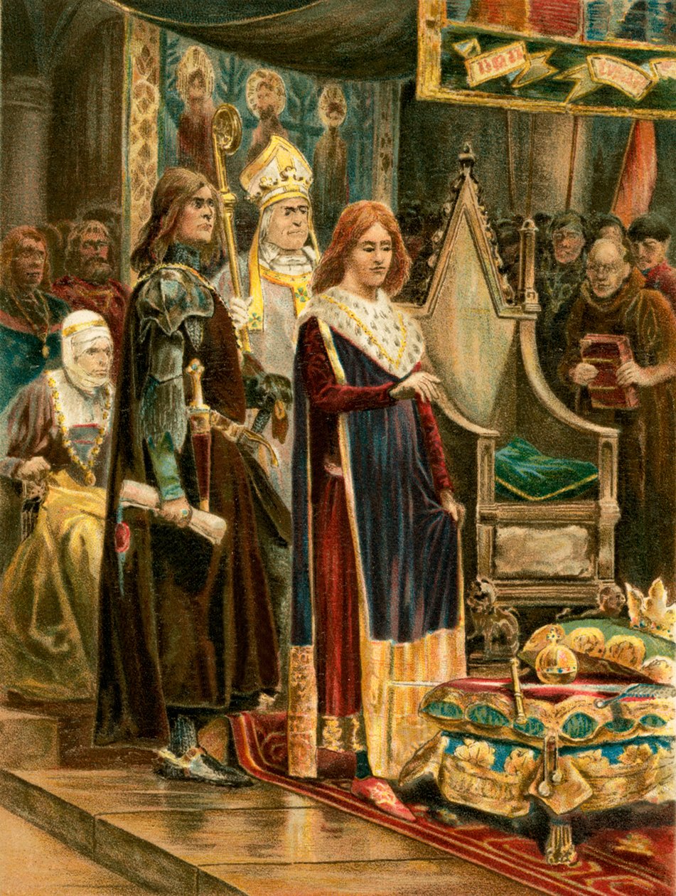 Edward III:s investitur med pallium (färglitografi) av English School