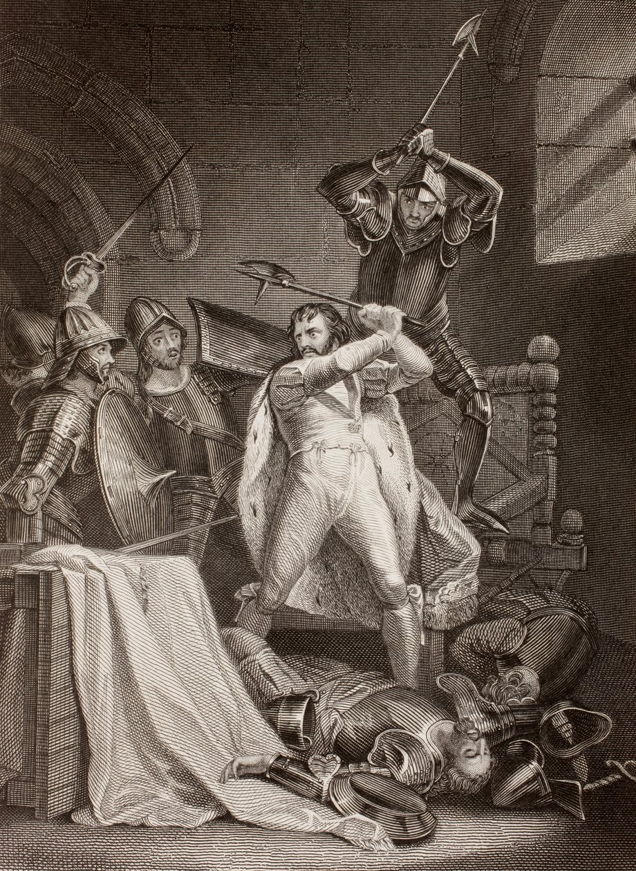 Mordet på Richard II av England i Pontefract Castle 1400 (litho) av English School