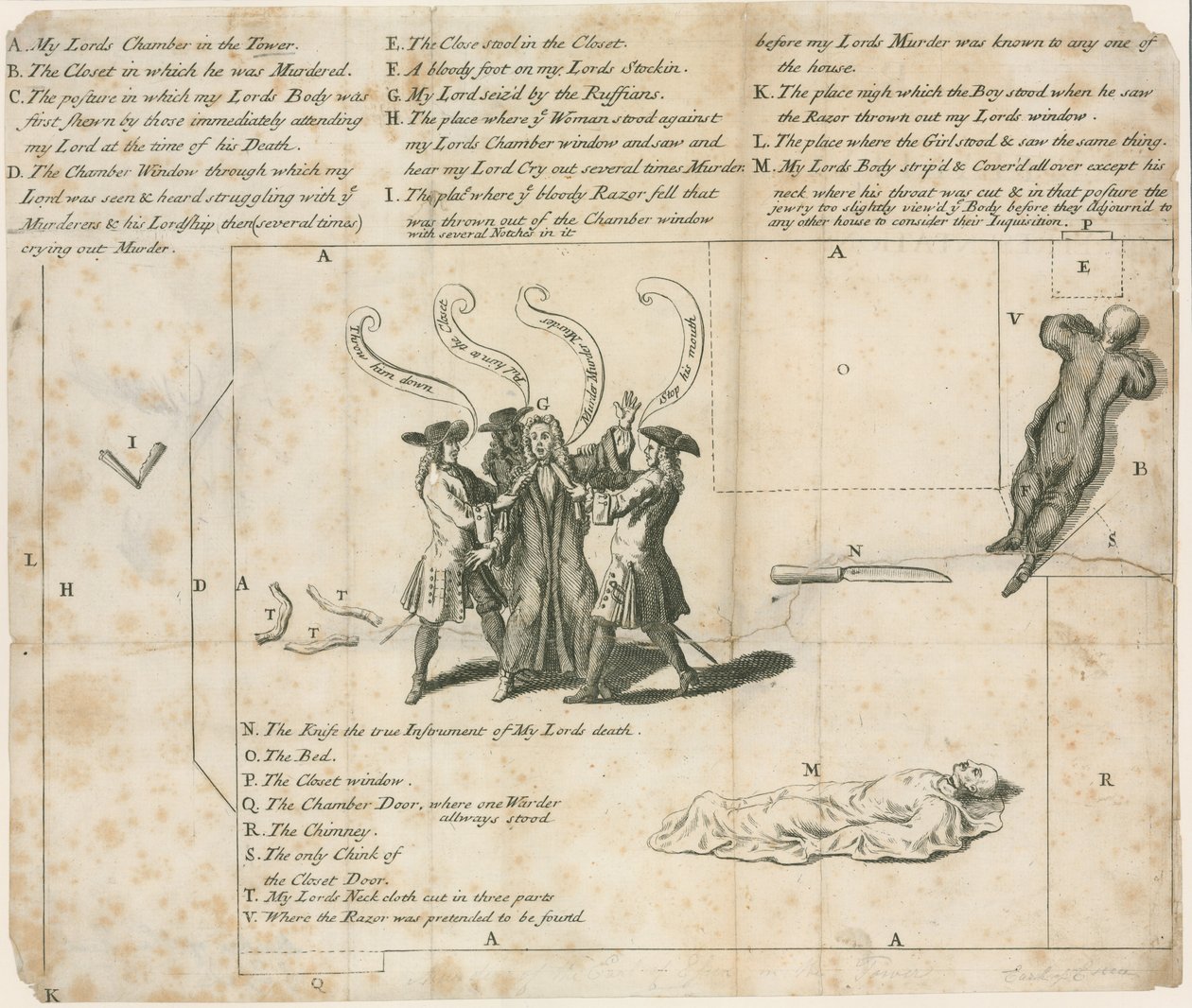 Mordet på earlen av Essex i Towern i London 1683 (gravyr) av English School