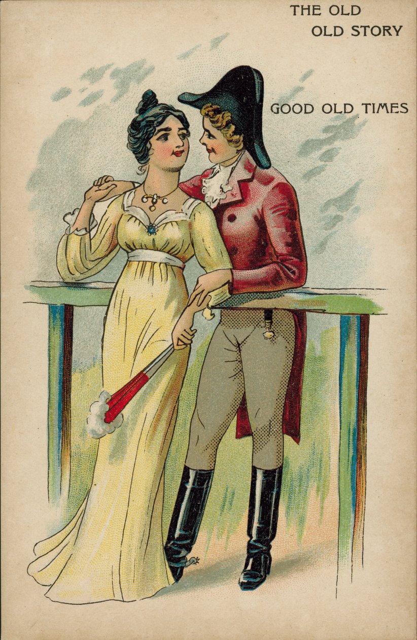 Den gamla vanliga historien, kärlek under Regency-tiden (chromolitho) av English School