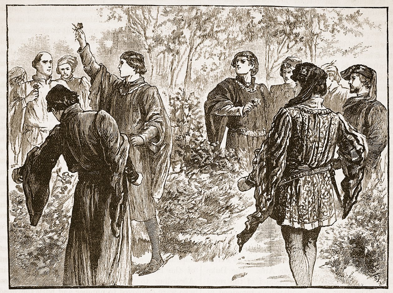 Bråket i Temple Gardens, illustration från Cassells Illustrated History of England (sepiafoto) av English School