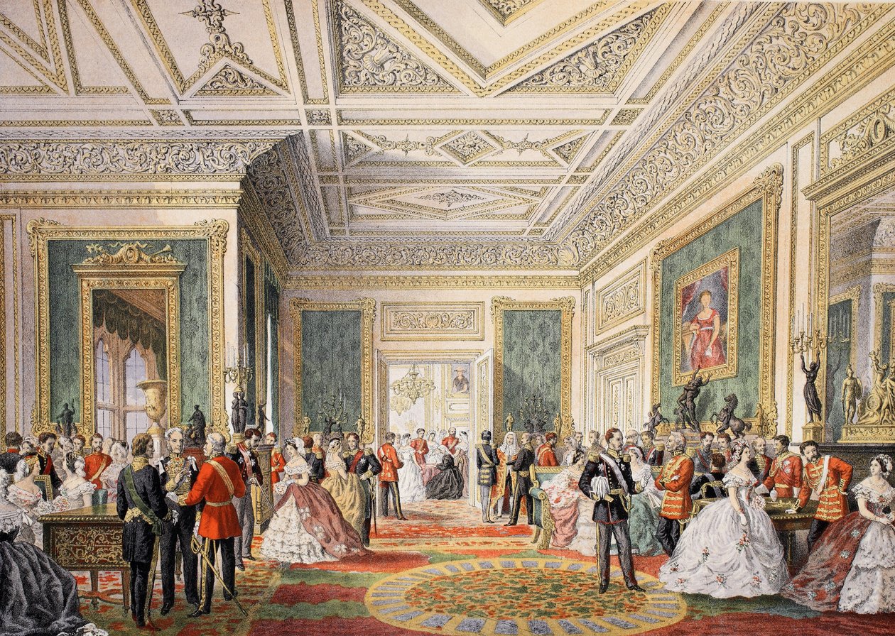 Undertecknandet av vigselintyget, från A Memorial of the Marriage of Edward VII and Alexandra of Denmark, pub. 1864 av English School