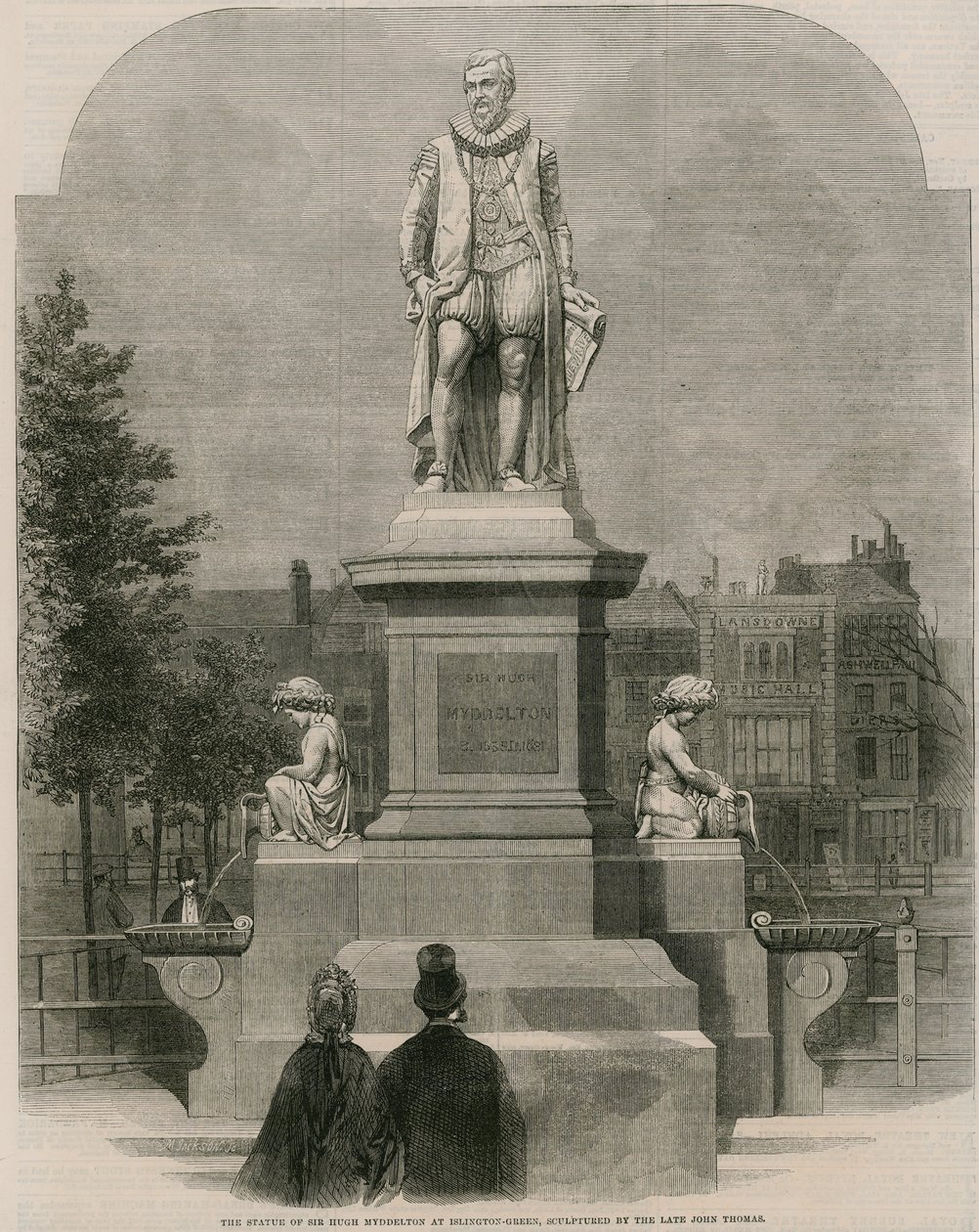 Statyn av Sir Hugh Myddleton vid Islington Green, skulpterad av den framlidne John Thomas (gravyr) av English School