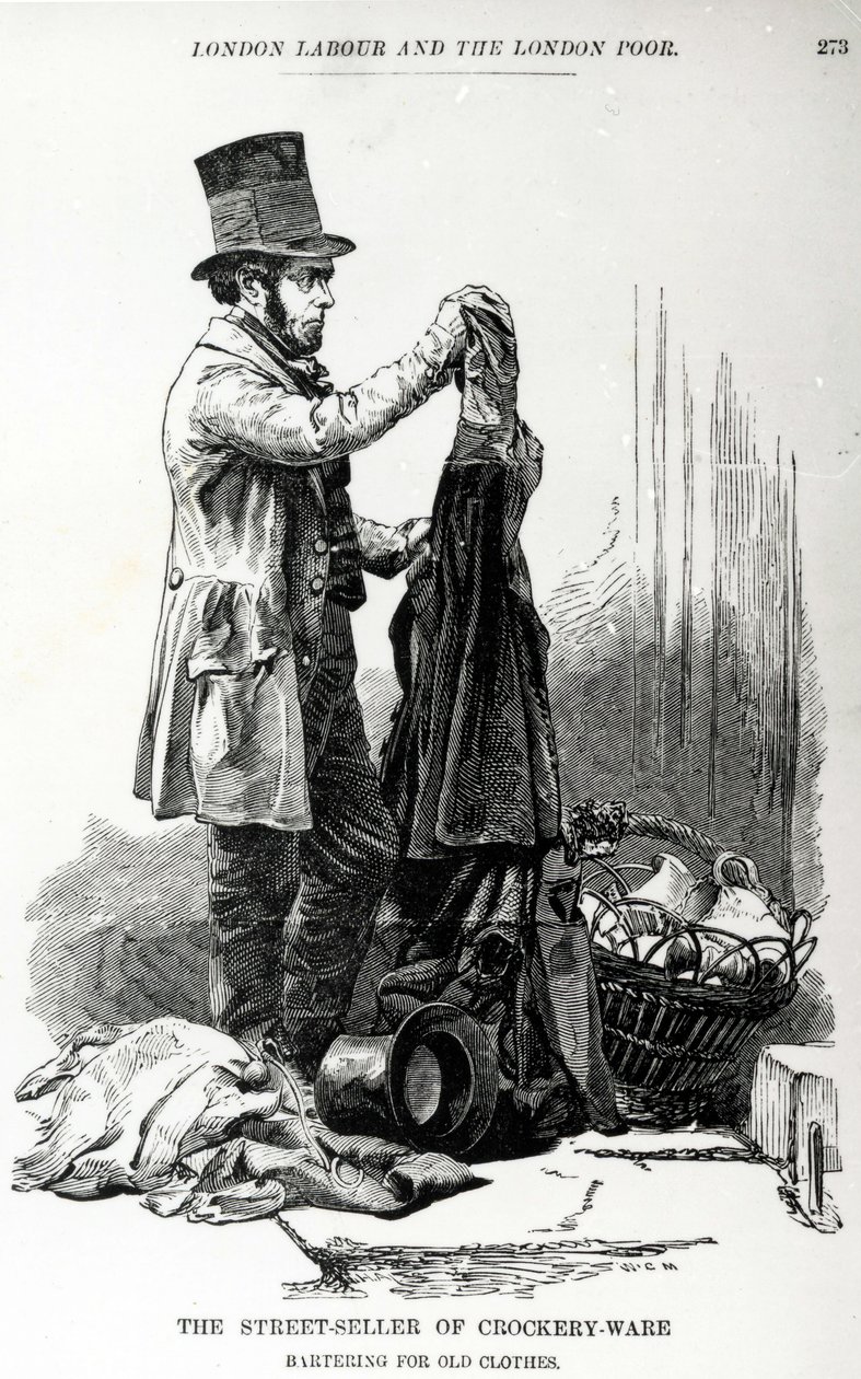 Gatuförsäljaren av porslin som byter gamla kläder, ca 1840 av English School