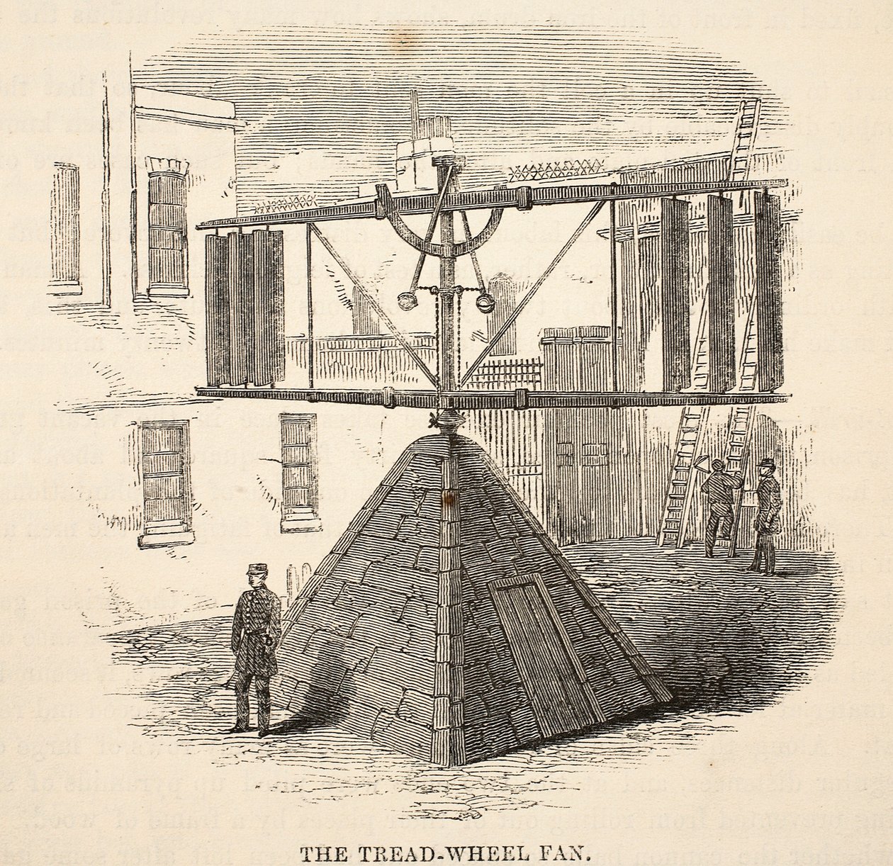 Tramphjulsfläkten, illustration från The Criminal Prisons of London och Scenes from Prison Life av Henry Mayhew och John Binny, pub. 1862 av English School