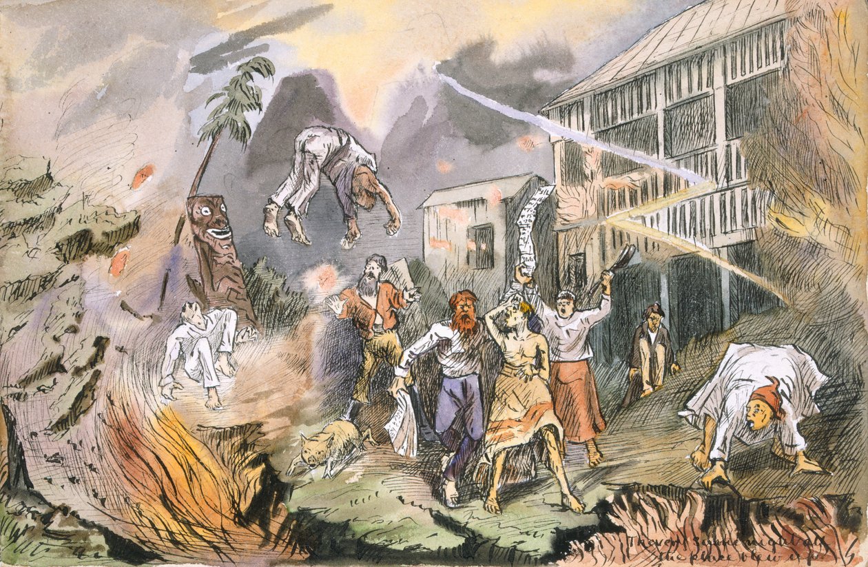 Samma natt sprängdes hela stället, ca 1880 (penna och bläck med wc på papper) av English School