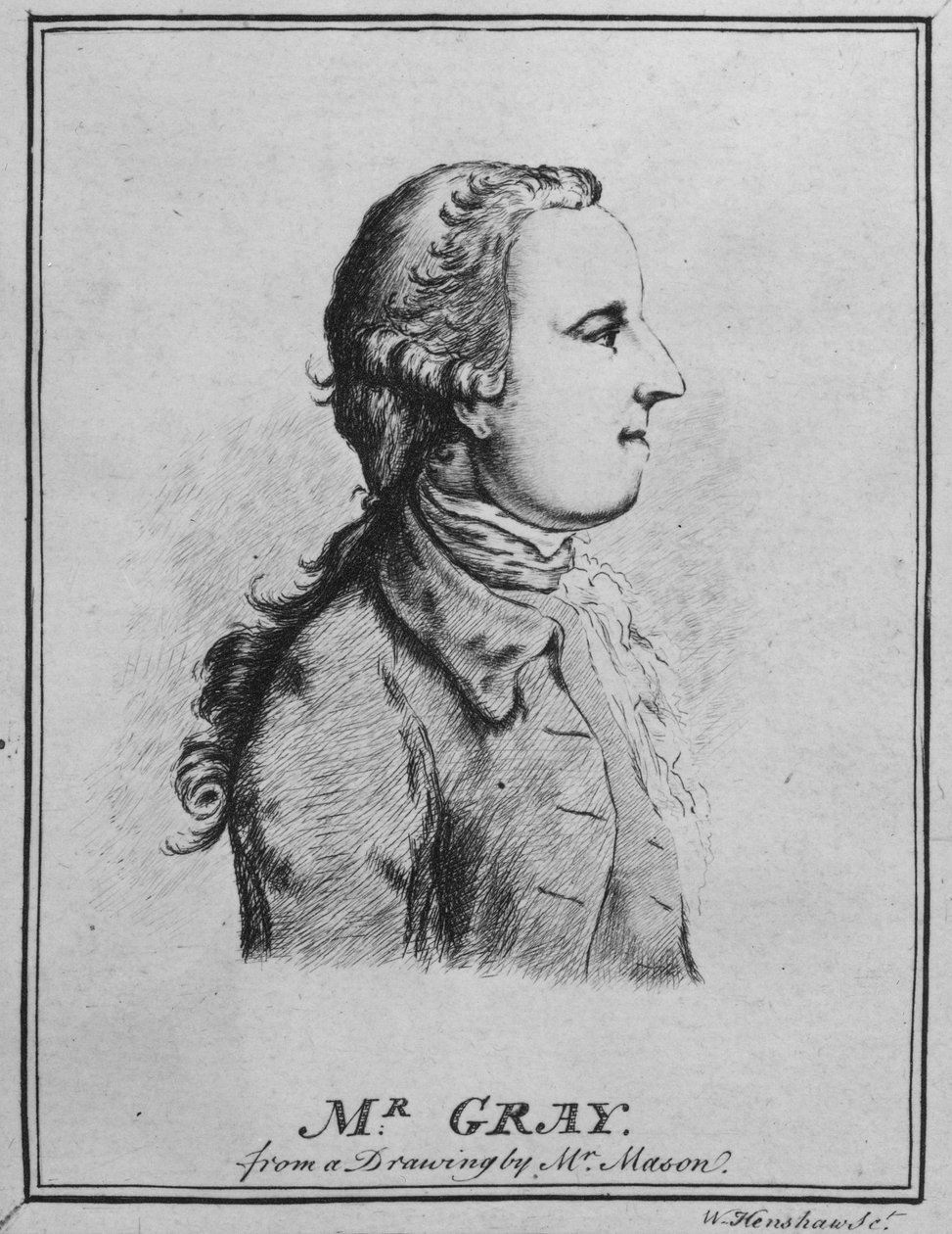 Thomas Gray, tecknad av William Henshaw (penna och bläck på papper) (bw foto) av English School