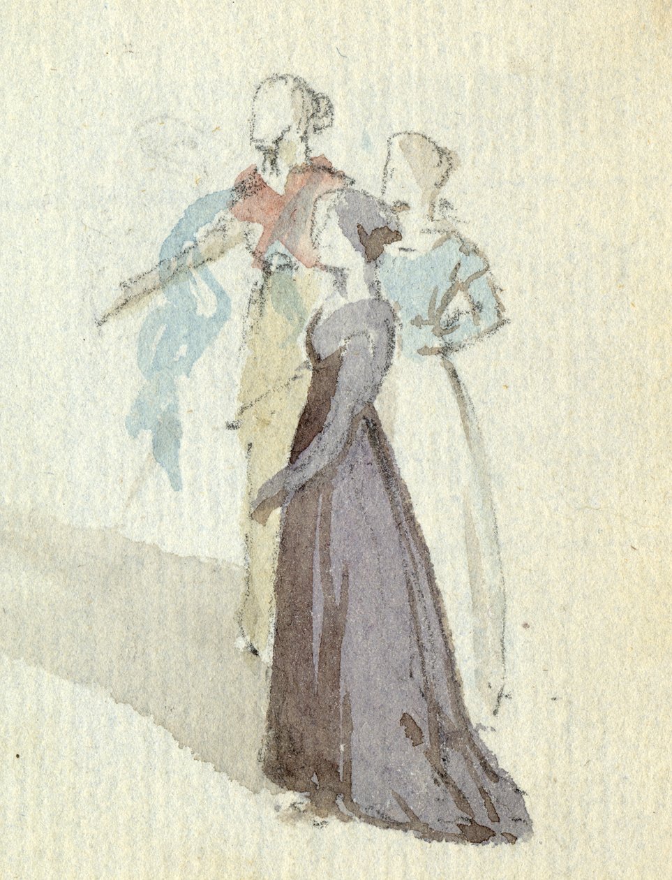 Tre kvinnor, ca 1825 (wc på papper) av English School