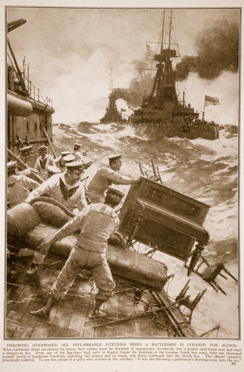 Kasta överbord all brandfarlig lyx när ett slagskepp är klarat för action, 1914-19 av English School