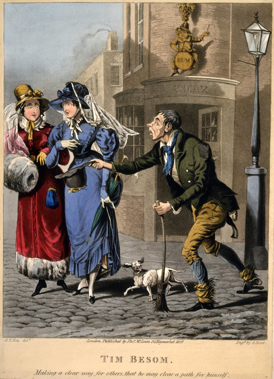 Tim Besom - gör en tydlig väg för andra så att han kan bana väg för sig själv. Graverad av G Hunt, Pub. Thos. McLean, London, 1827 (handfärgad gravyr) av English School