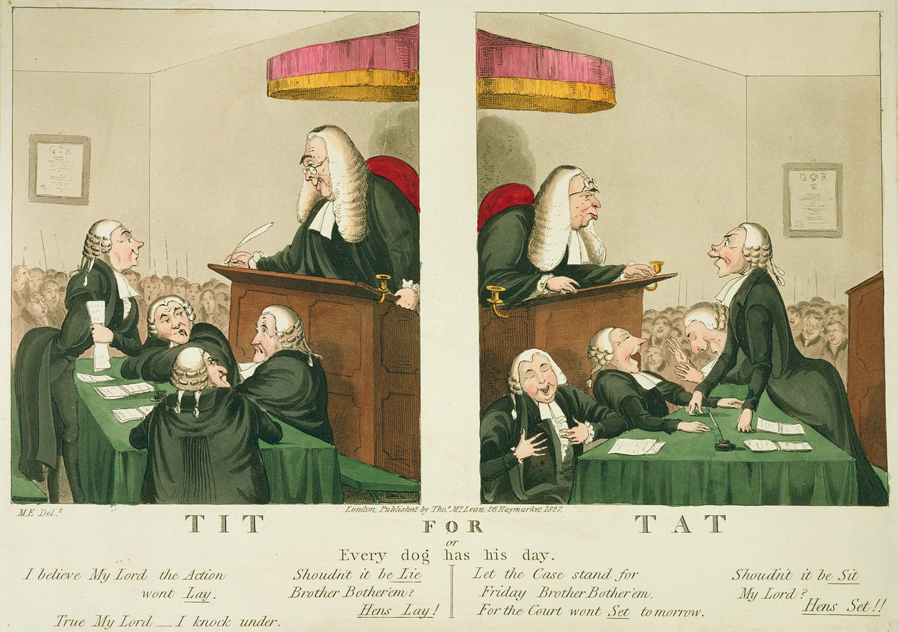 Tit for Tat, or Every Dog Has His Day, publicerad av Thomas McLean, London, 1827 av English School