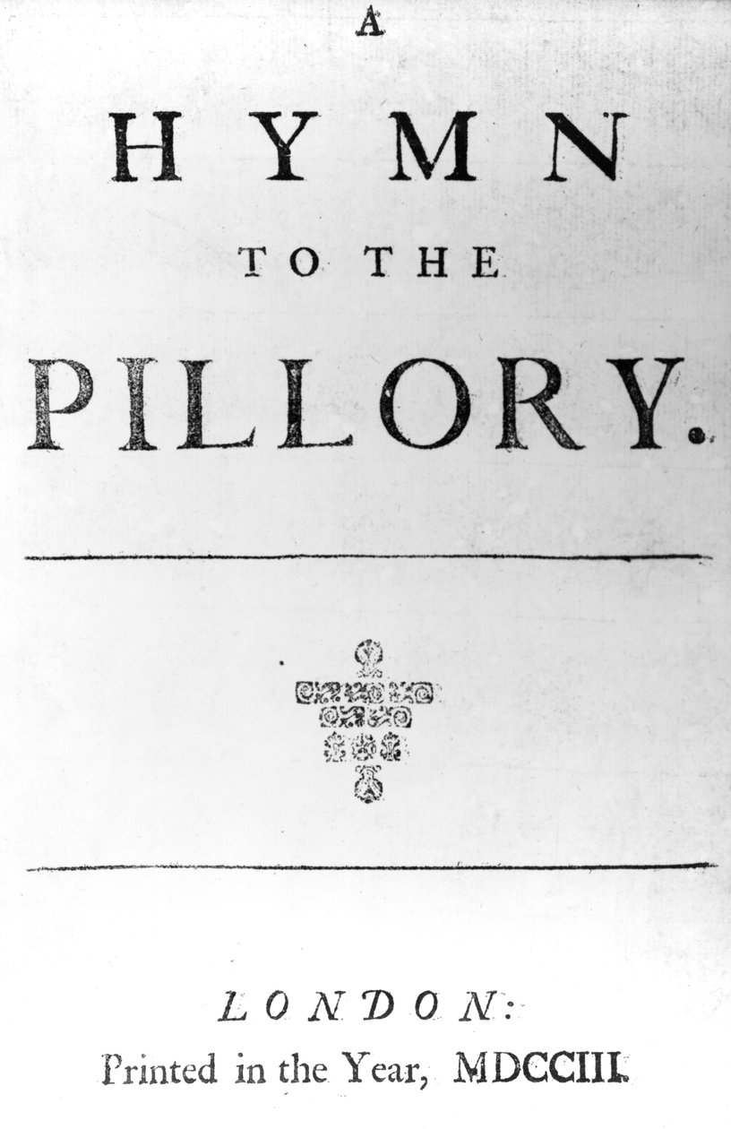 Titelsida för A Hymn to the Pillory av Daniel Defoe, 1703 (tryckt papper) av English School
