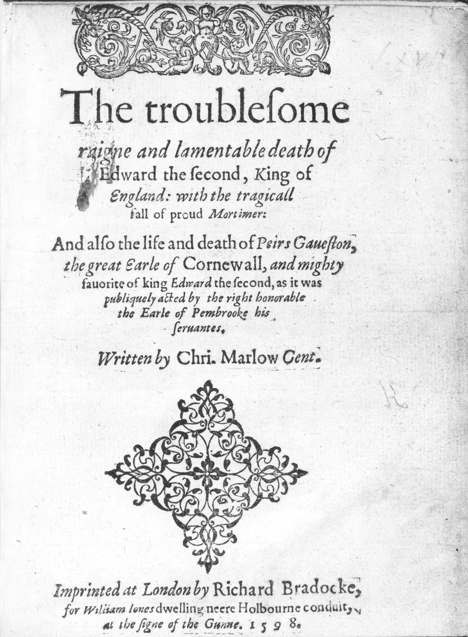Titelsida för Edward II av Christopher Marlowe, publicerad 1598 (tryckt papper) av English School