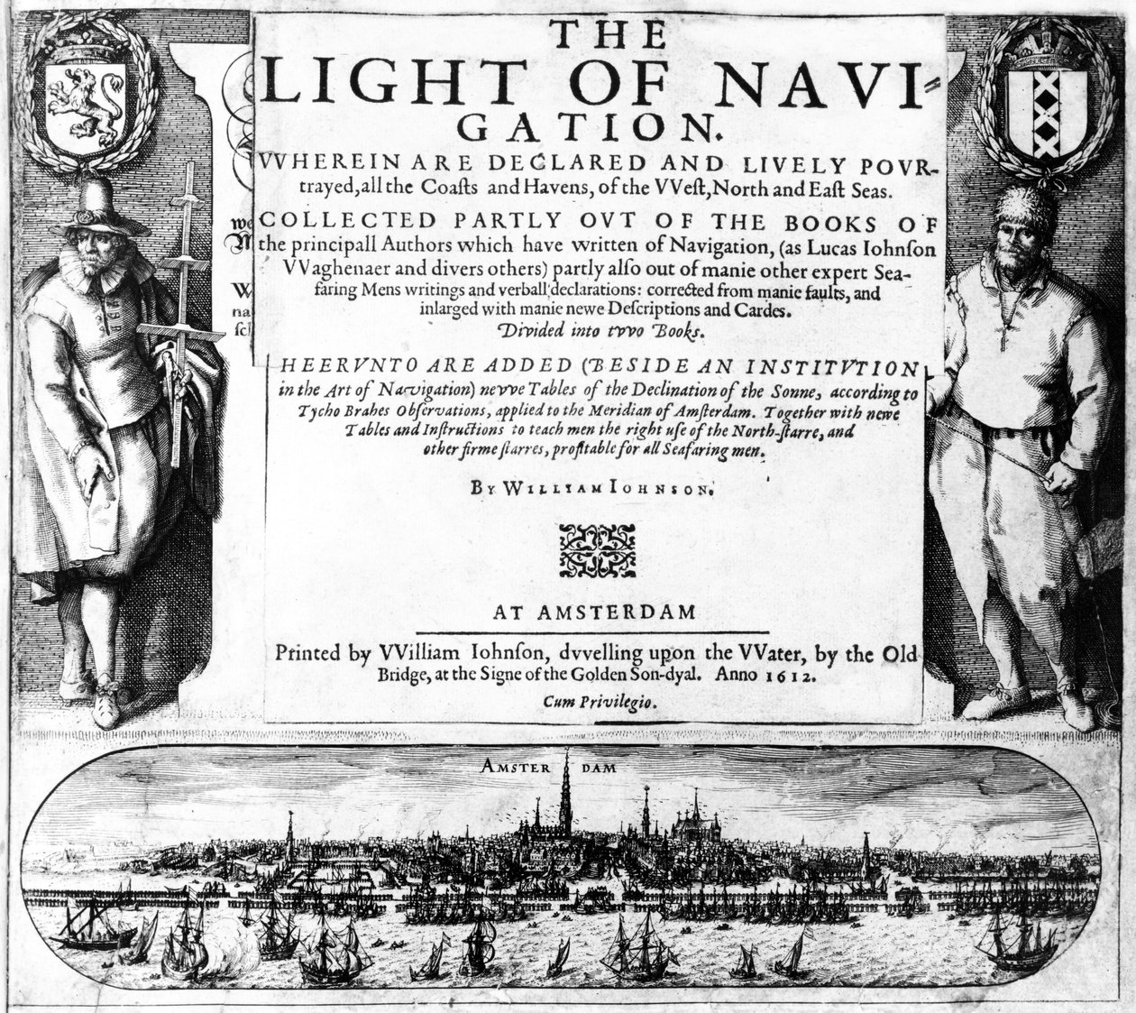 Titelsida för The Light of Navigation av William Iohnson, publicerad 1612 (boktryck och gravyr) av English School