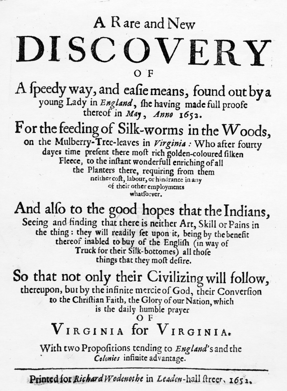 Titelsida för The Reformed Virginian Silk-Worm av Samuel Hartlib, publicerad 1652 (boktryck) av English School