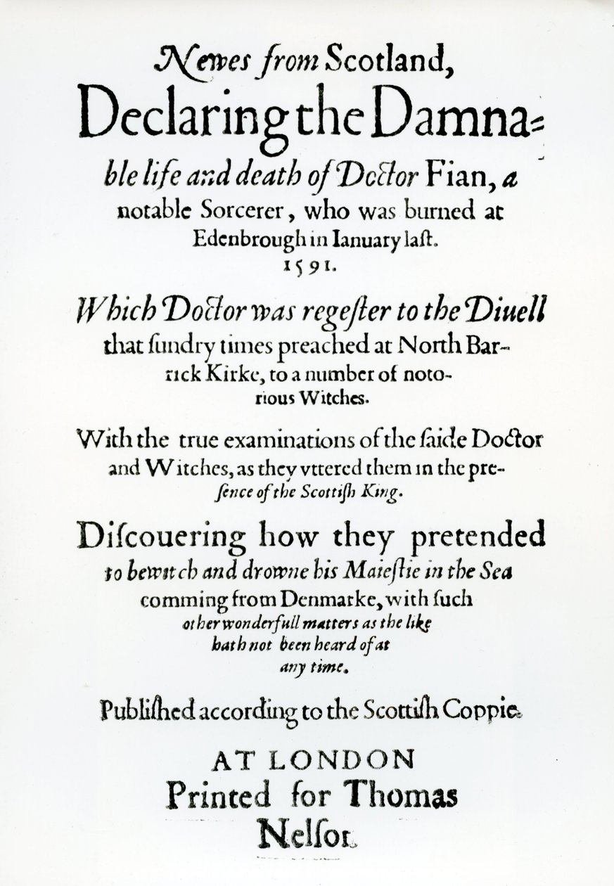 Titelsida Nyheter från Skottland, Declaring the Damnable life and death of Dr Fian, 1591 av English School