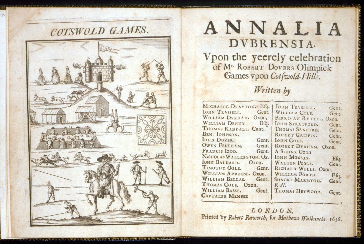 Titelsida för Annalia Dubrensia: Upon the Yeerely celebration of Mr. Robert Dovers Olimpick Games upon Cotswold Hills, 1636 av English School