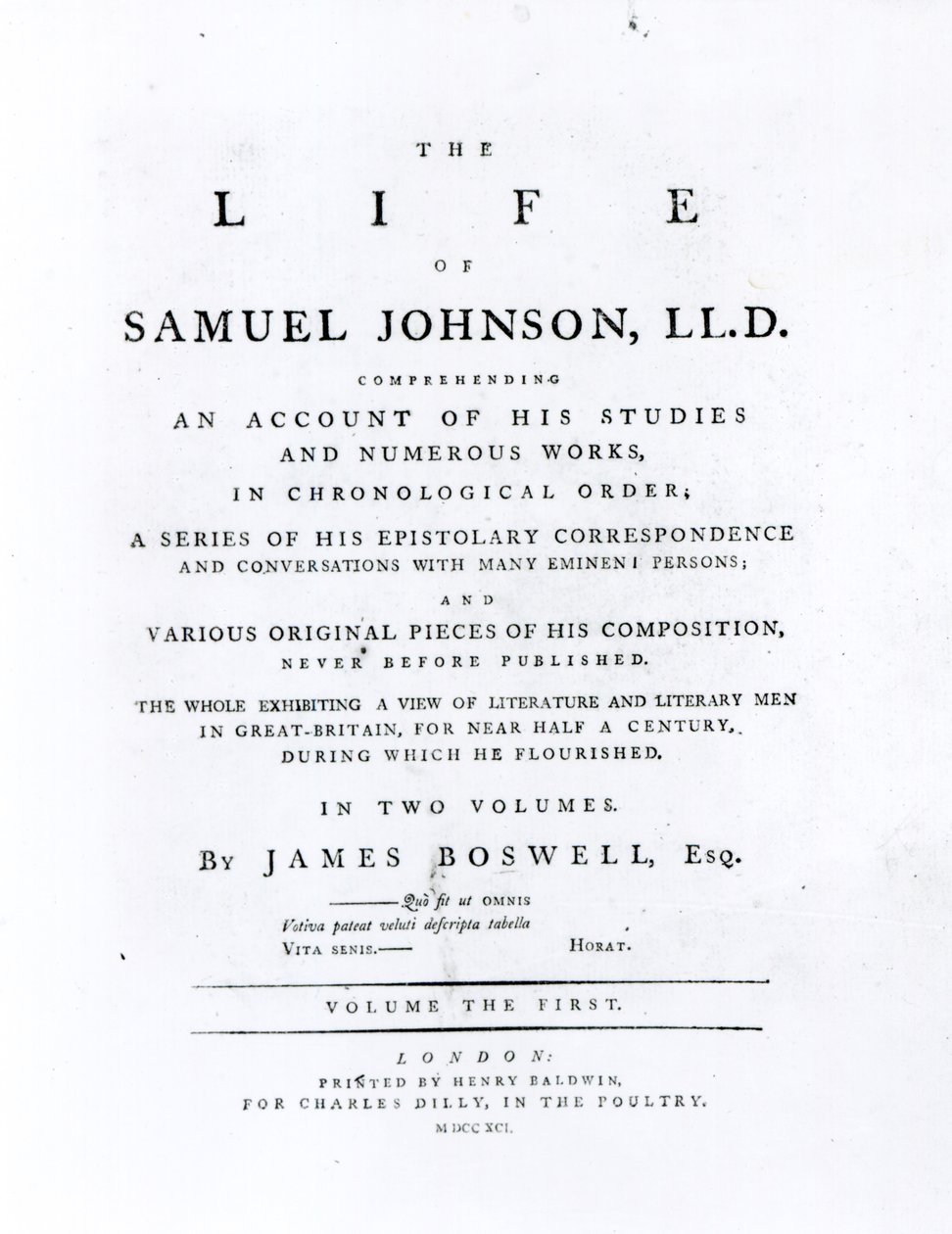 Titelsida, från The Life of Samuel Johnson av James Boswell (1740-1795) av English School