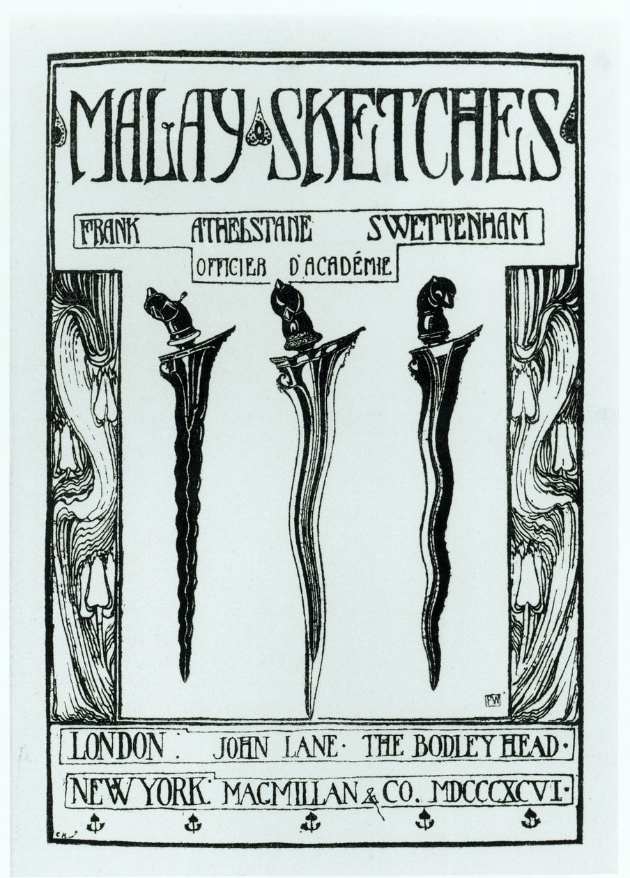 Titelsidan för malaysiska skisser av Frank Athelstane Swettenham, publicerad 1896 av English School