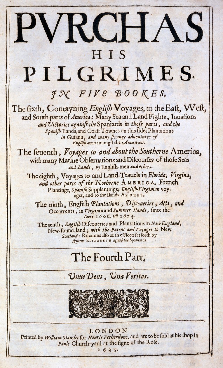Titelsidan för Purchas his Pilgrimes av Samuel Purchas, publicerad 1625 av English School