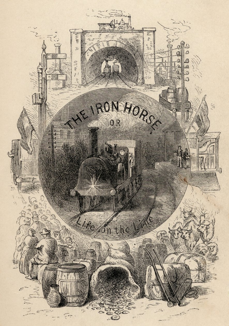 Titelsidan för Järnhästen eller Livet på linjen av R.M. Ballantyne, publicerad 1884 av English School