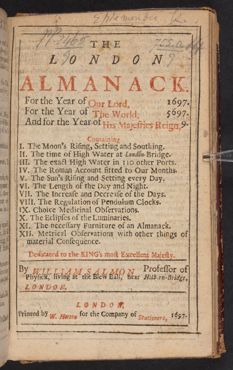 Titelsida i The London Almanack, av William Salmon av English School
