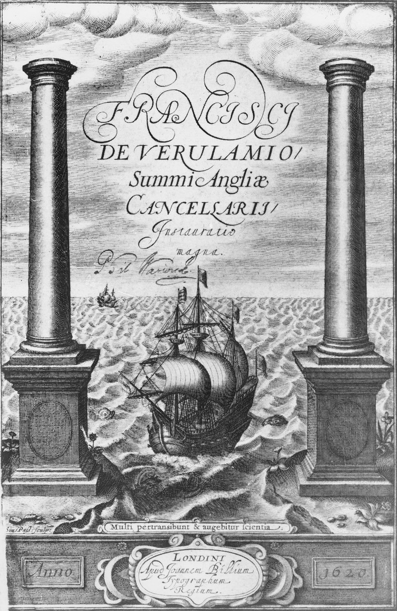 Titelsidan för den första upplagan av Novum Organum av Sir Francis Bacon, 1620 av English School