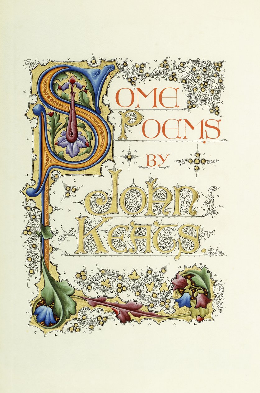 Titelblad, titel och författare, med stor historik och belyst initial "S", 1912-1914 av English School