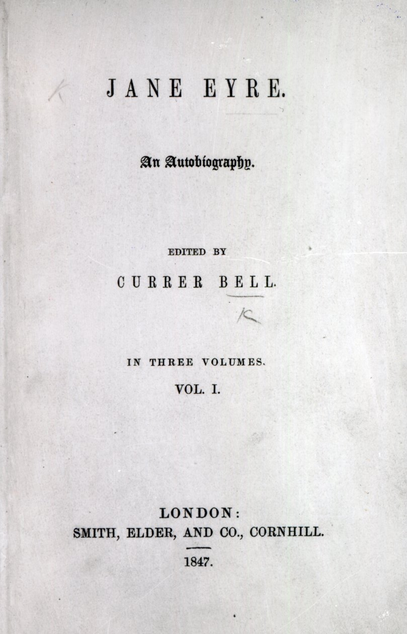 Titelsida till den första upplagan av Jane Eyre av Charlotte Bronte, 1847 (tryckt) av English School