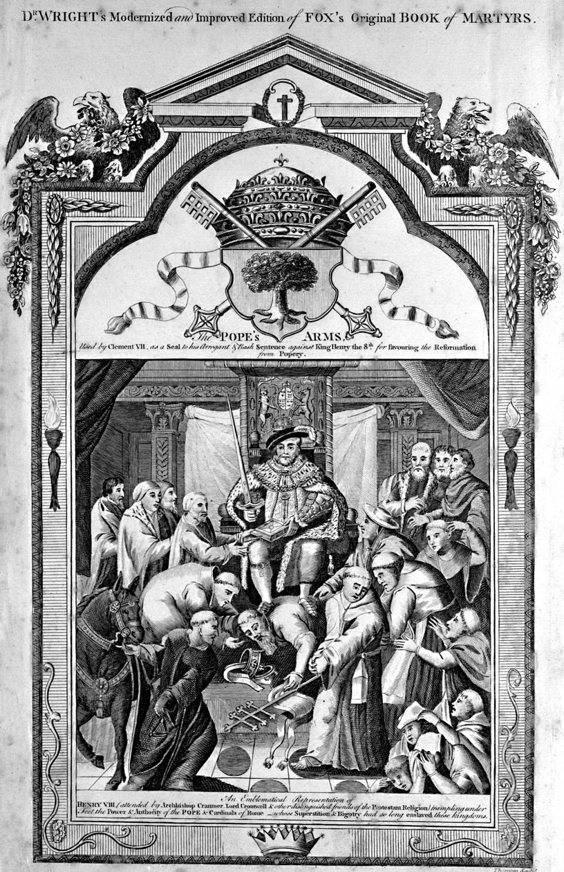 Titelsida, The Popes Arms från The New and Complete Book of Martyrs, av Paul Wright av English School