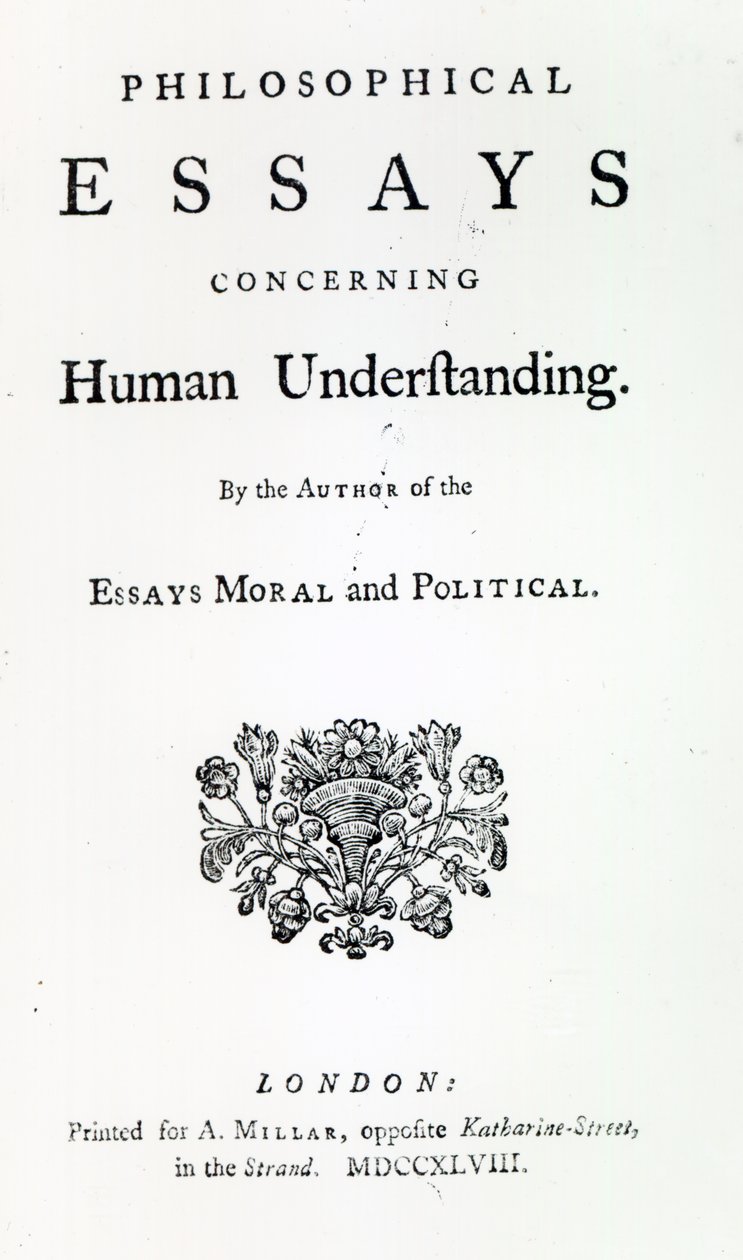 Titelsida för Philosophical Essays Concerning Human Understanding av David Hume, 1748 (tryck) av English School
