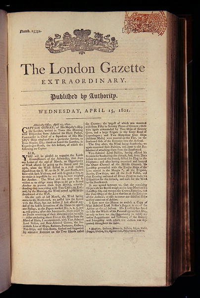 Titelsidan för "The London Gazette" av English School