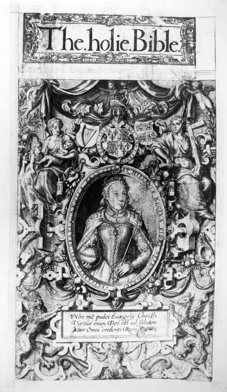 Titelsida för Bishops Bible, pub. år 1568 av English School
