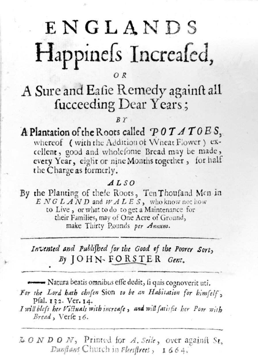 Titelsida till Englands lycka ökad av John Forster, publicerad 1664 (tryckt papper) av English School