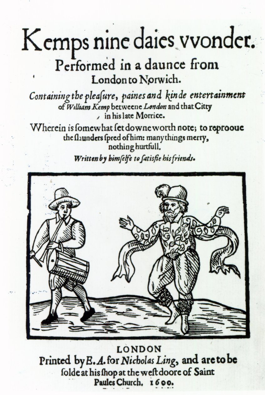 Titelsida till William Kemps Nine Days Wonder, publicerad 1600 av English School