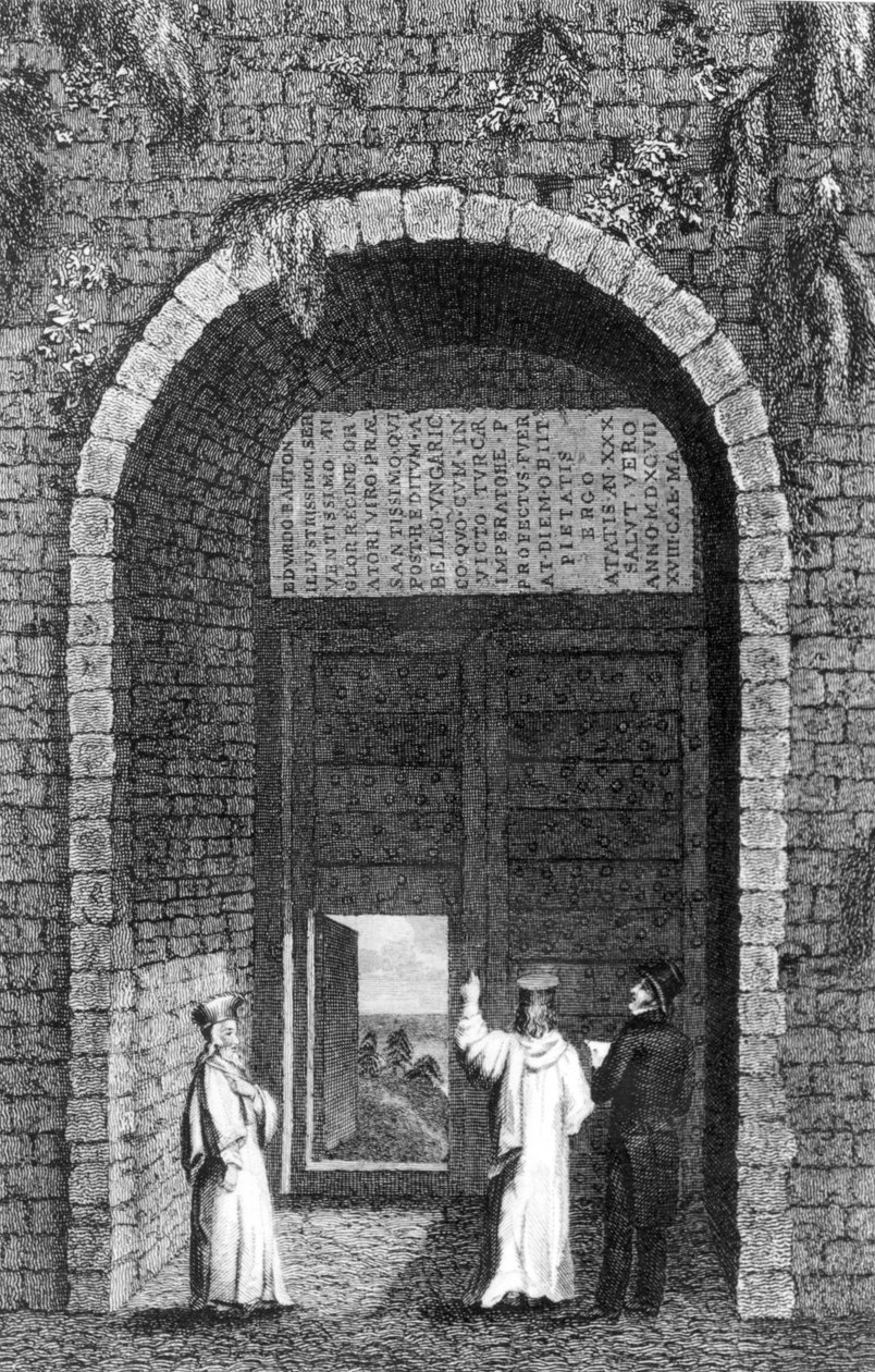 Gravstenen över den brittiska ambassadören Edward Barton (d.1597) över en klosterport på Princes Islands, från Residence at Constantinople av Robert Walsh, 1836 av English School