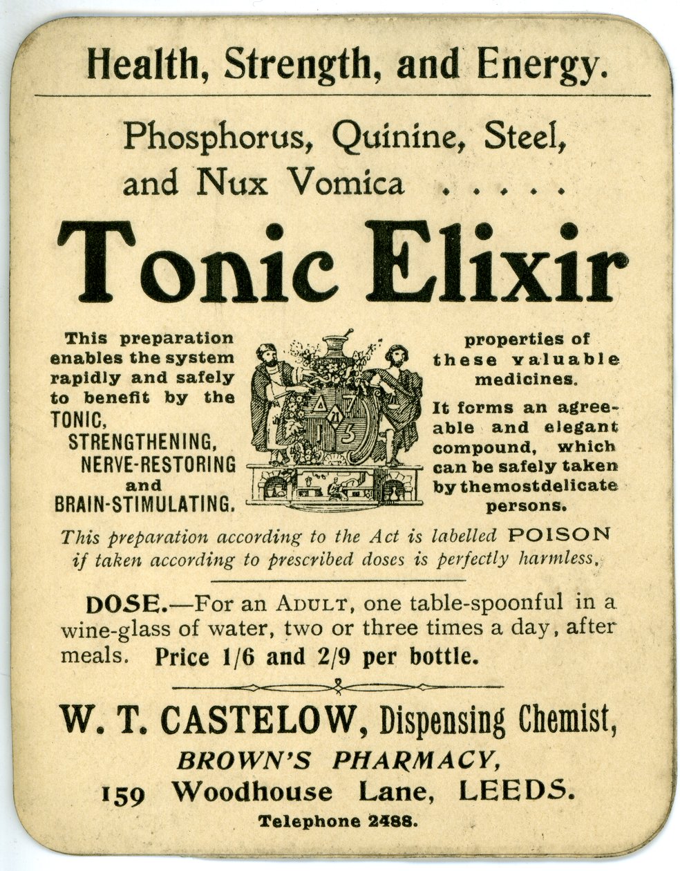 Tonic Elixir-etikett, tidig (litho) av English School