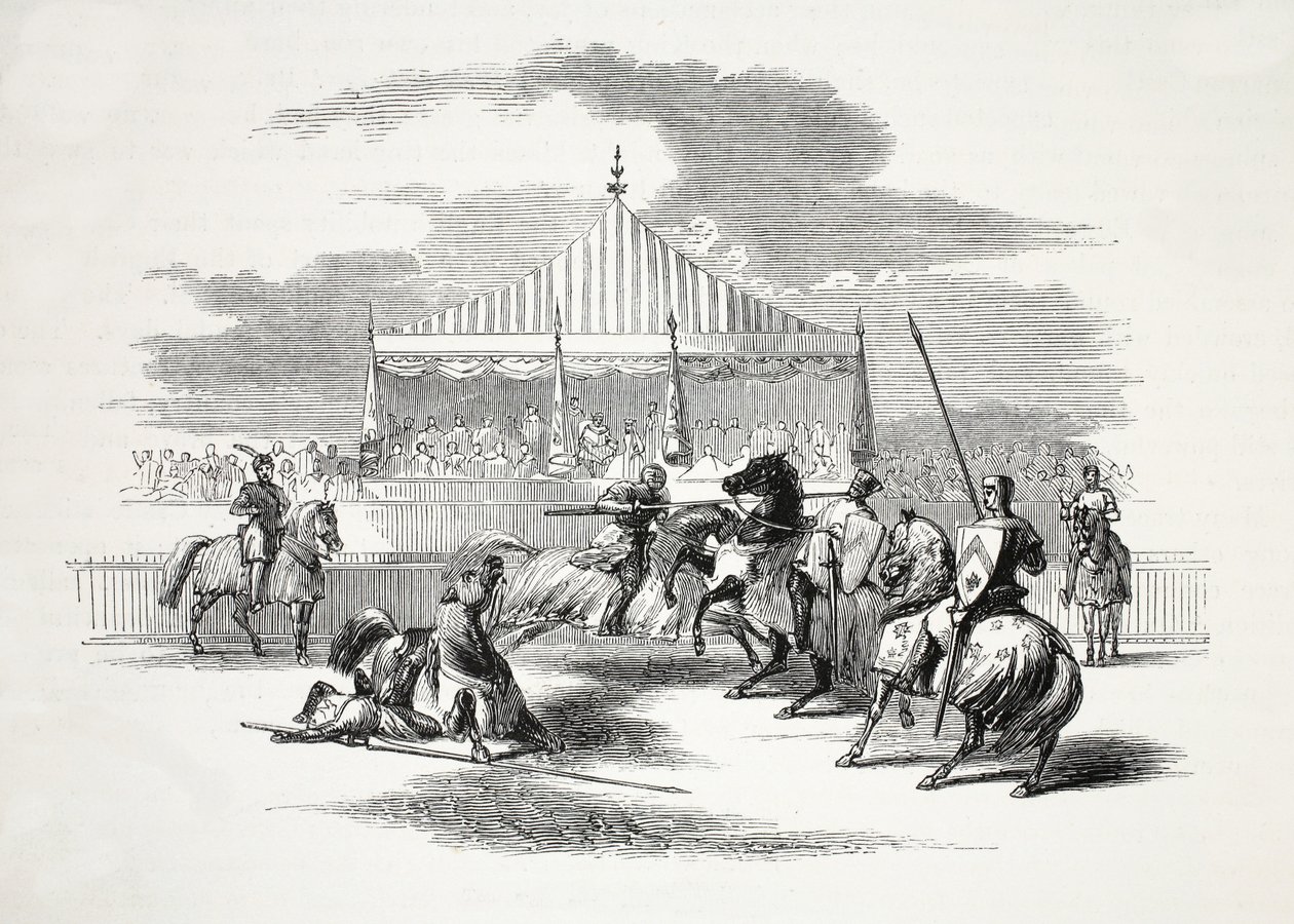 Turnering på Nevyn, i Caernarvonshire, pub. 1800-talet (stålgravyr) av English School
