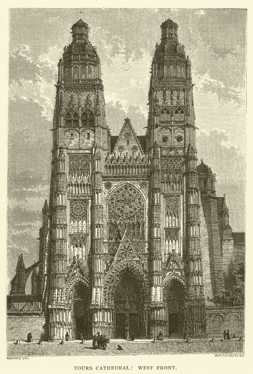 Tours katedral, västra framsidan (gravyr) av English School