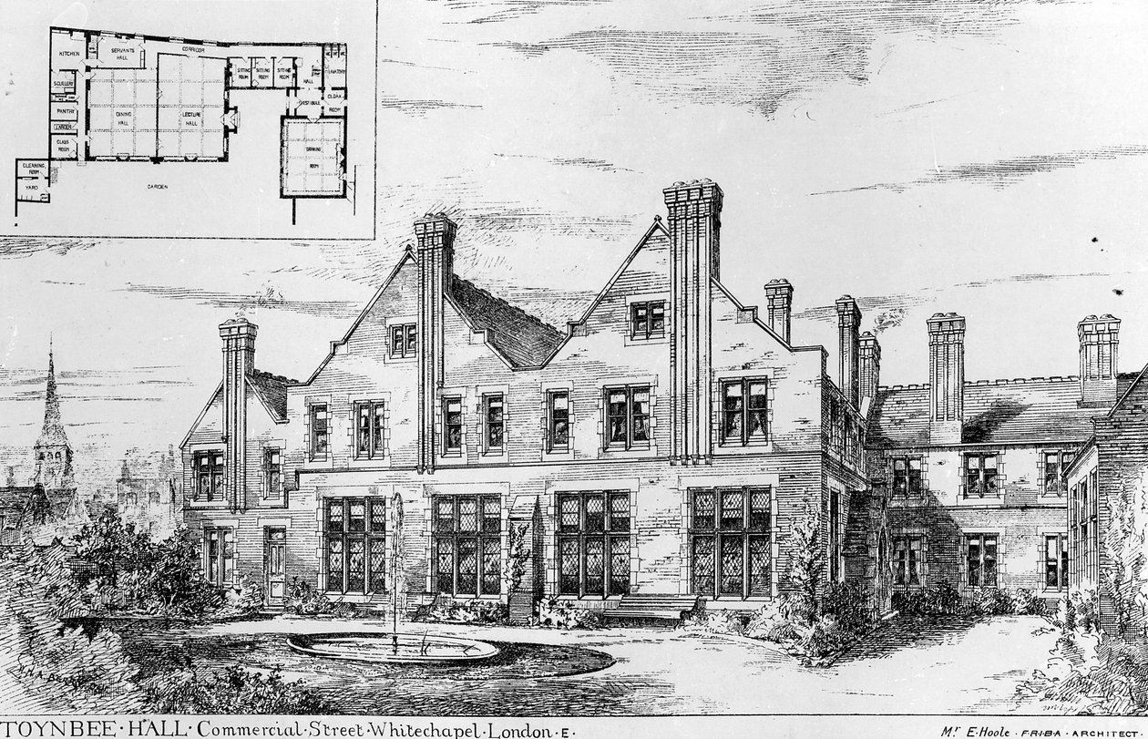 Toynbee Hall, illustration från The Builder, 14 februari 1885 av English School